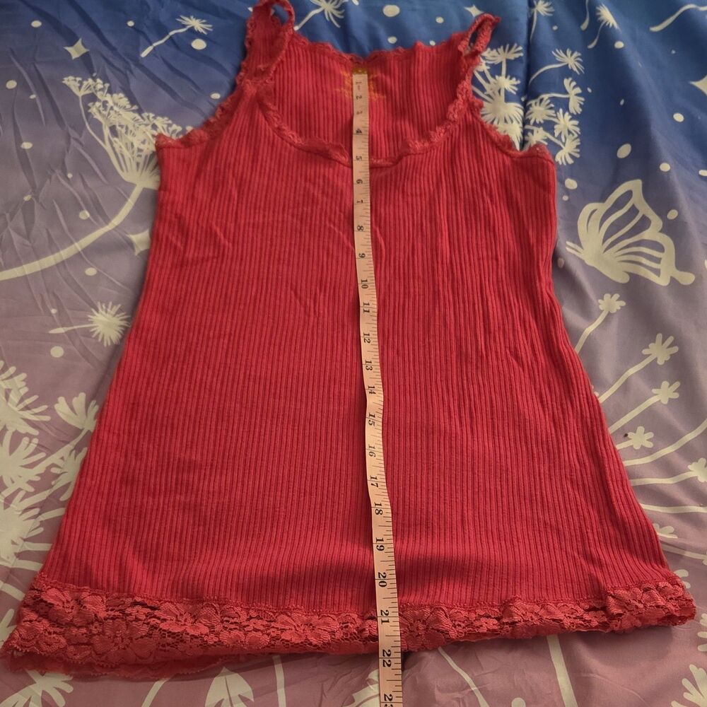 Magenta Lace Trim Ribbed Camisole Top Size L Women's Cotton Blend 00s